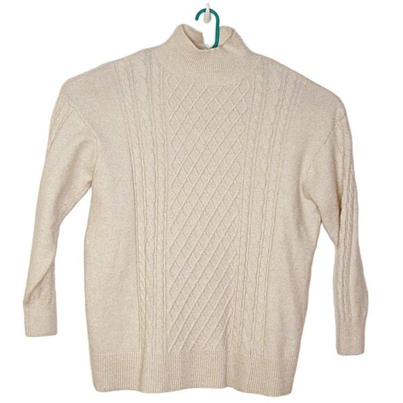 H&M Womens Wool Blend Mockneck Sweater Dress Tunic Oatmeal Color Mini Dress Sz L - Picture 1 of 12